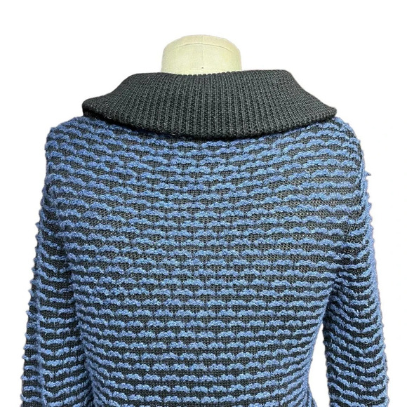 Vince Blue Black Leather Trim Wool Sweater Zip Jacket Black Blue Size XS - Picture 7 of 10